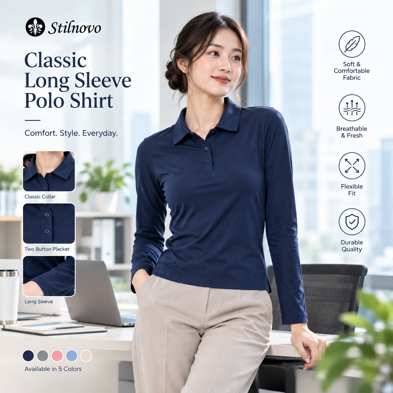 Long sleeve women polo shirt